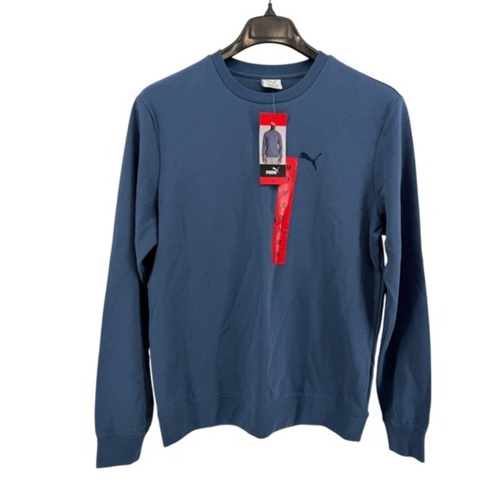 NEW Puma‎ Textured Crew Mens Medium Crewneck Sweatshirt LS Blue Ribbed Pullover